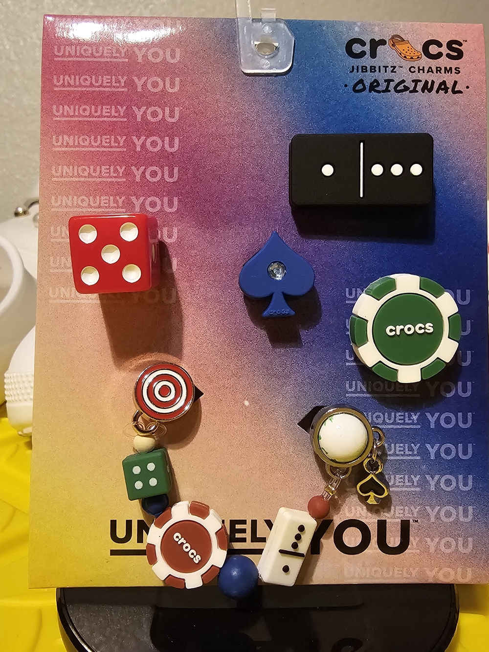 Retired Game Night Crocs Jibbitz With Dice, Domino & Poker Chip.